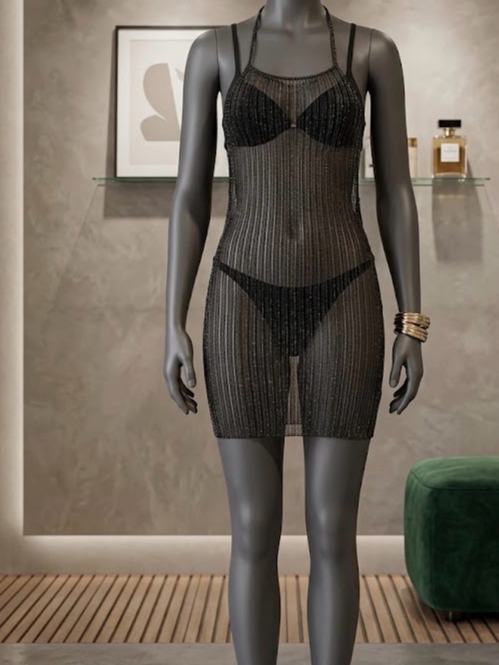 Dance & Marvel Sheer Metallic Black Striped Chemise